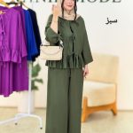 ست مانتو شلوار چین دار رنگی کد f719