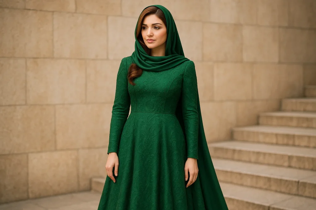 رنگ مو با لباس مجلسی سبز