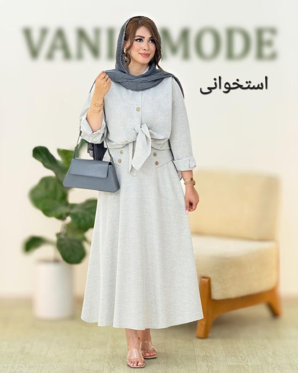 ست شومیز آستین دکمه خور و دامن زیپ دار کد g949