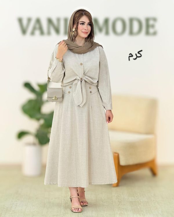 ست شومیز آستین دکمه خور و دامن زیپ دار کد g949