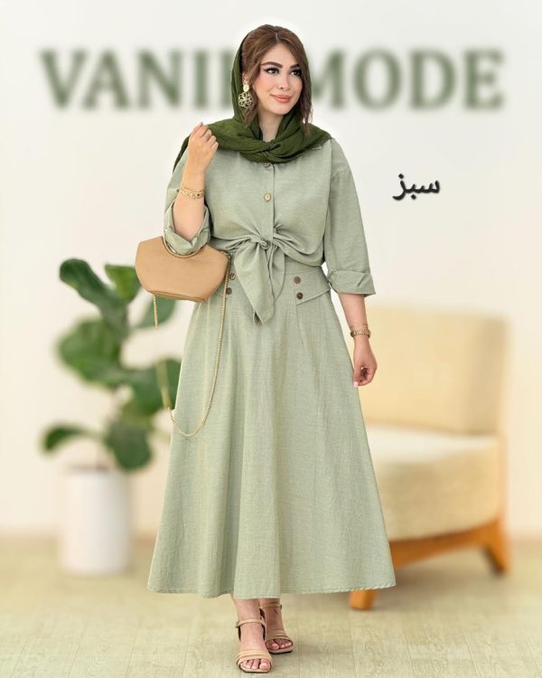 ست شومیز آستین دکمه خور و دامن زیپ دار کد g949