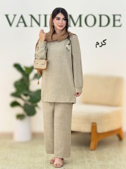 ست شومیز یقه سفید و شلوار کمرکش کد g889