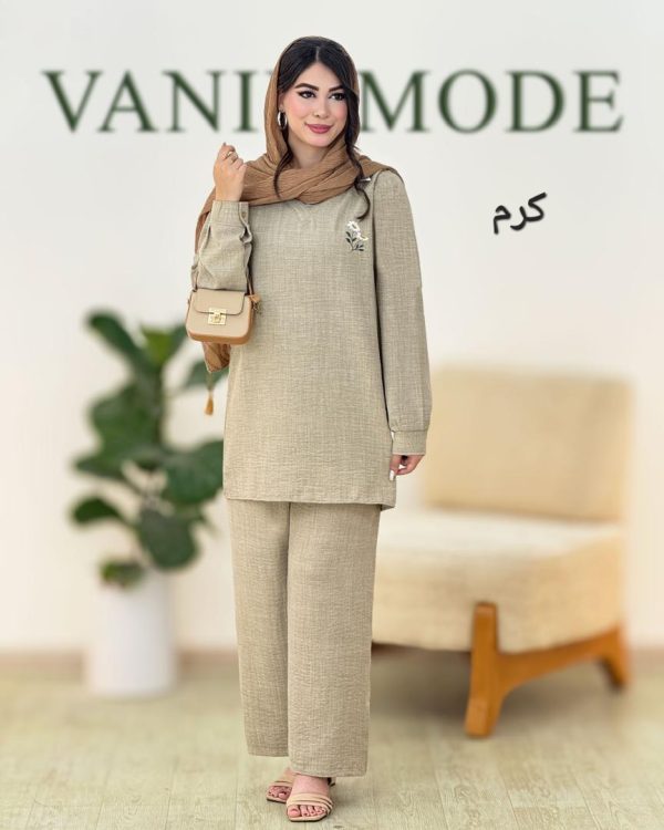 ست شومیز یقه سفید و شلوار کمرکش کد g889