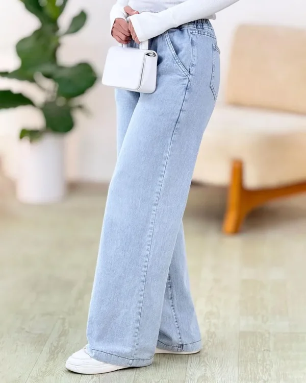 شلوار جین نیم بگ کمر کش کد g682