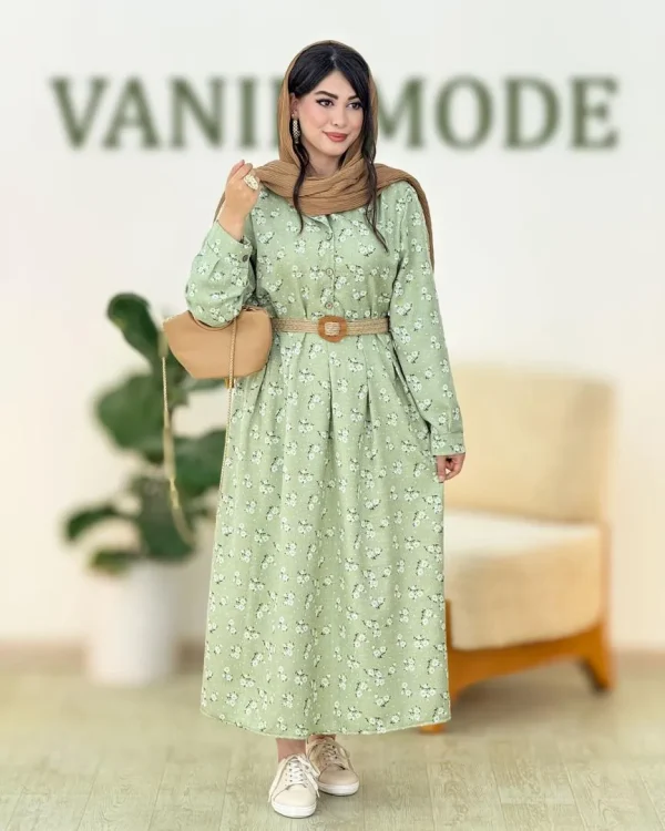 ماکسی سه دکمه شانتون کمربنددار کد g905