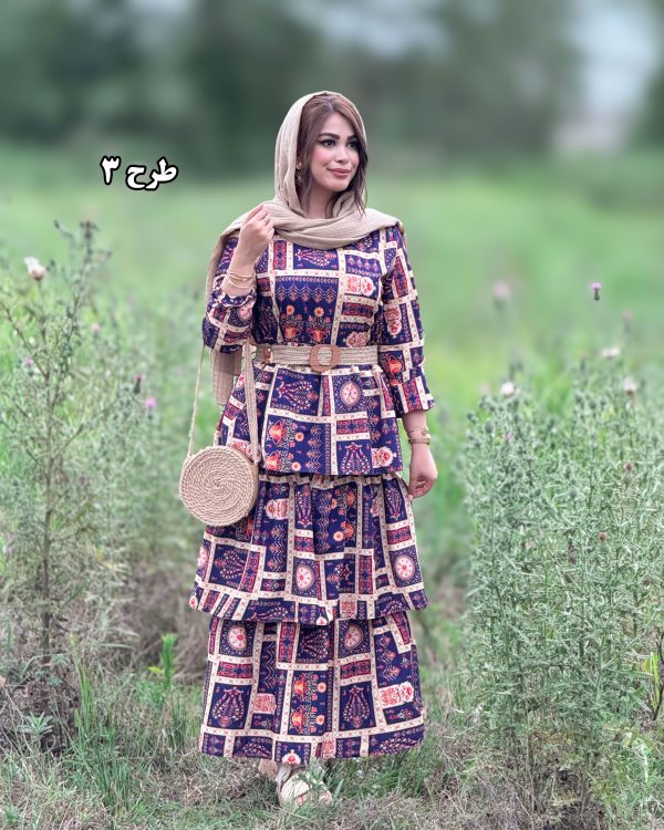 پیراهن طبقه ای چین دار با کمربند کنفی کد g992