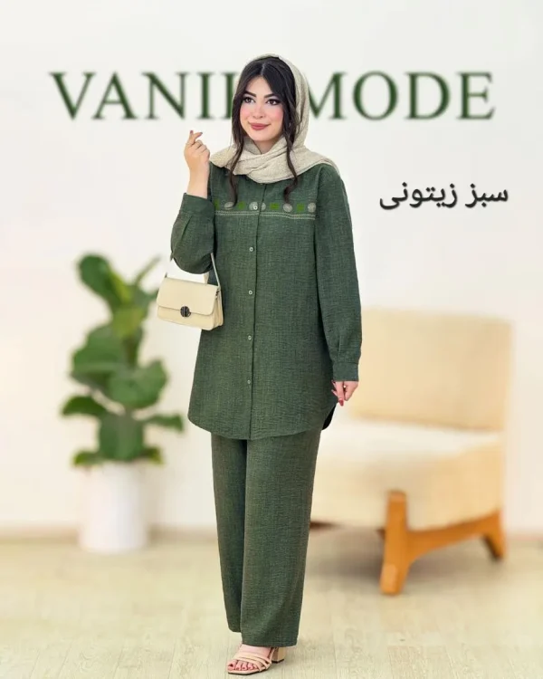 ست مانتو شلوار گلدوزی شانتون صوفیا کد h56