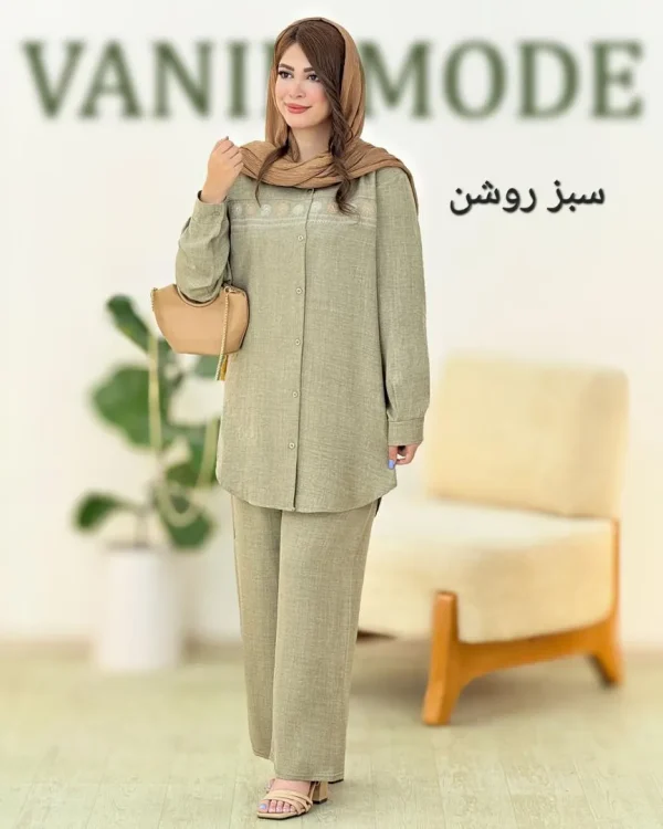 ست مانتو شلوار گلدوزی شانتون صوفیا کد h56
