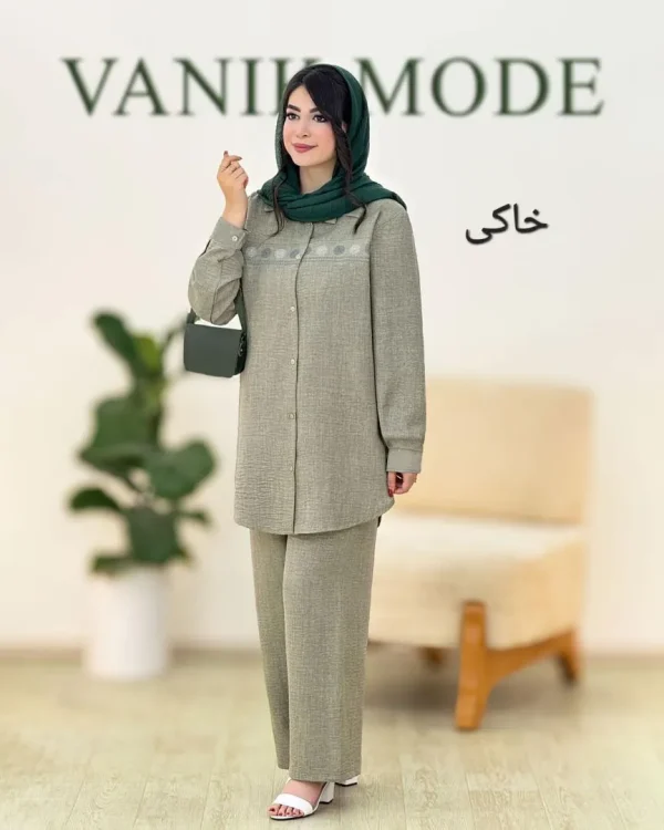 ست مانتو شلوار گلدوزی شانتون صوفیا کد h56