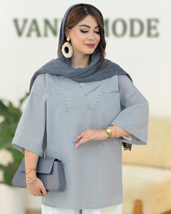 شومیز جلو بسته راه راه کد H222