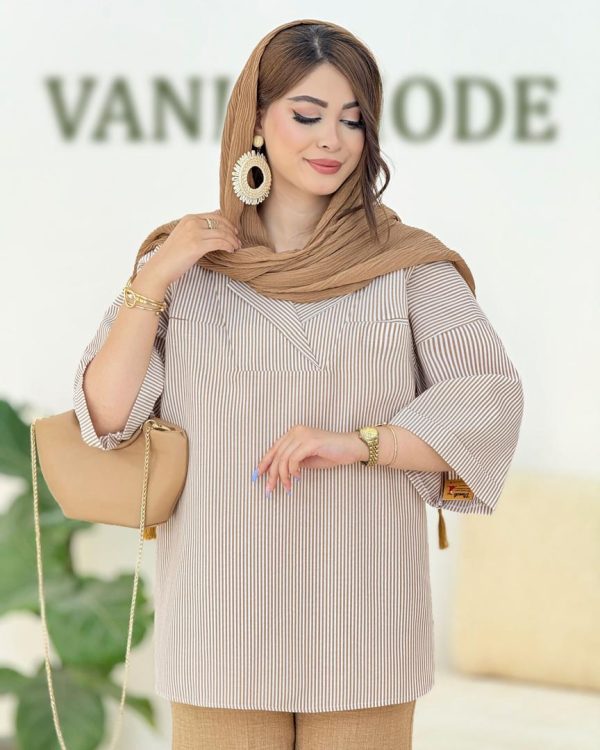 شومیز جلو بسته راه راه کد H222
