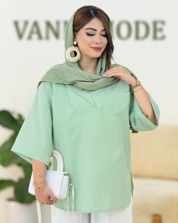 شومیز جلو بسته راه راه کد H222