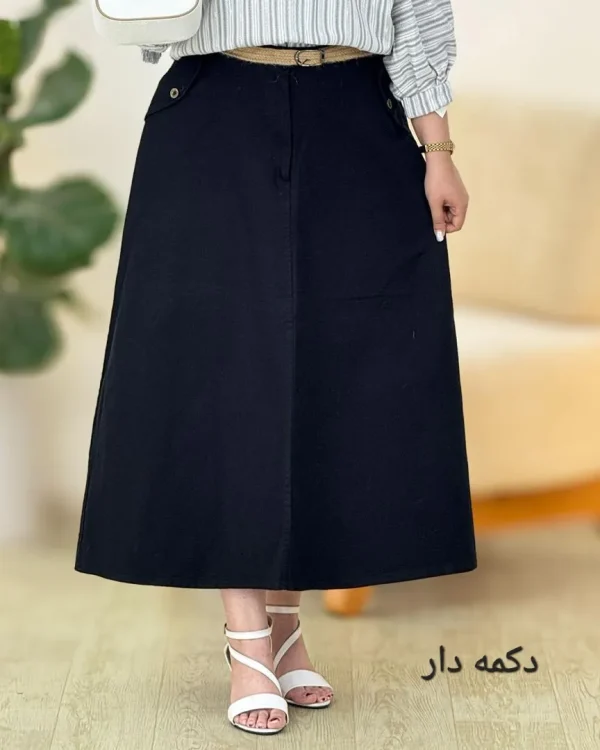دامن پشت کش کتان کد g287
