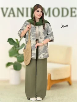 شومیز آستین پاکتی شلوار نیم بگ لینن کنفی کد h134