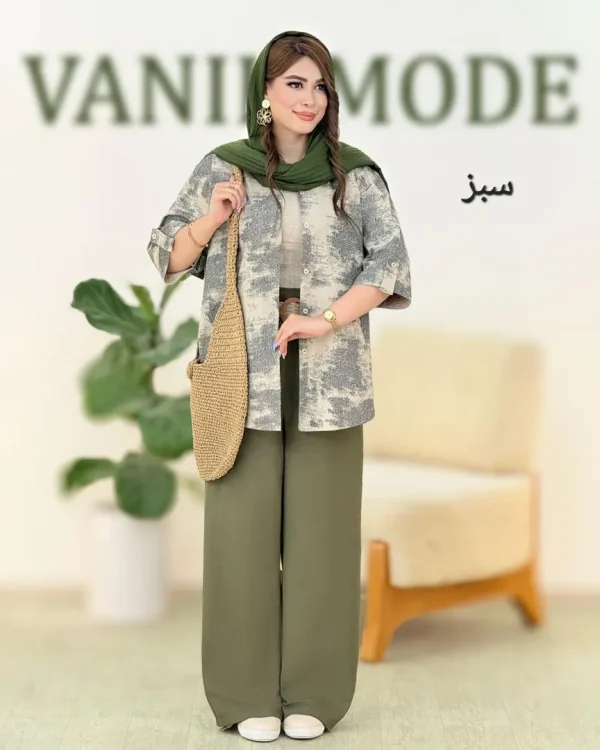شومیز آستین پاکتی شلوار نیم بگ لینن کنفی کد h134