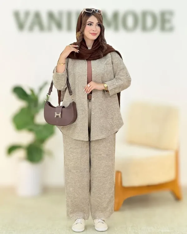 ست شومیز دکمه خور و شلوارکمرکش کدh325