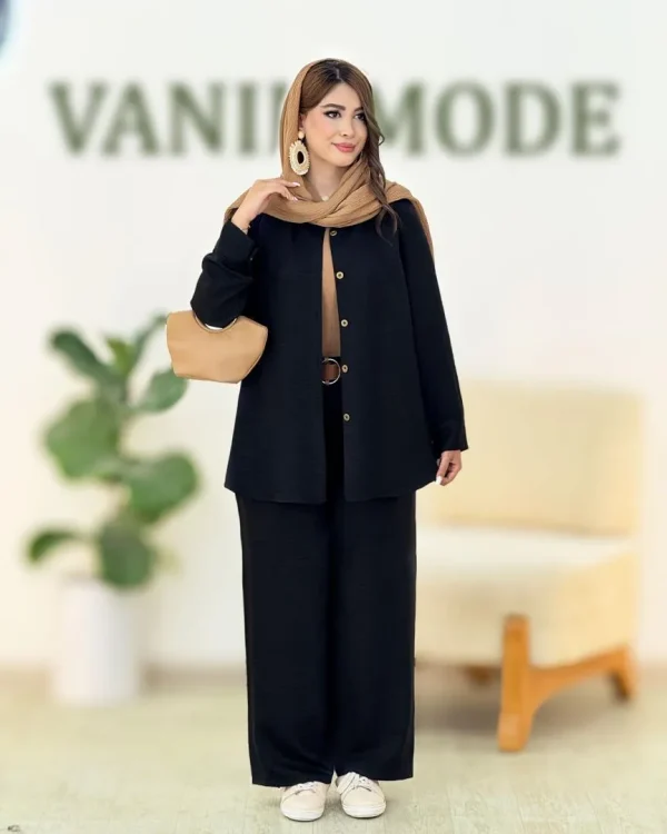 ست شومیز پایین هلالی و شلوار نیم بگ کدH259