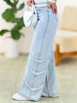 شلوار واید لگ پایین جیب دار یخی کدg927