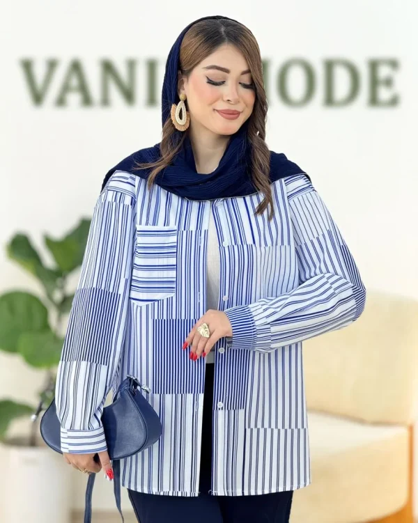 شومیز راه راه آبرنگی جلو دکمه دار کدh362