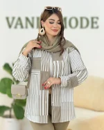شومیز راه راه آبرنگی جلو دکمه دار کدh362-2