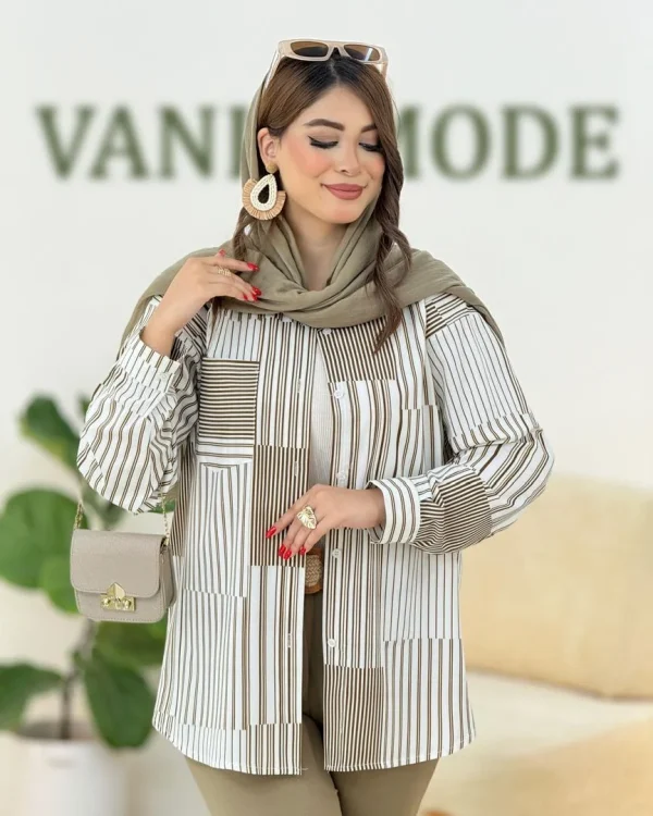 شومیز راه راه آبرنگی جلو دکمه دار کدh362