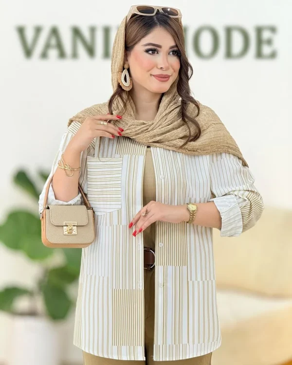 شومیز راه راه آبرنگی جلو دکمه دار کدh362