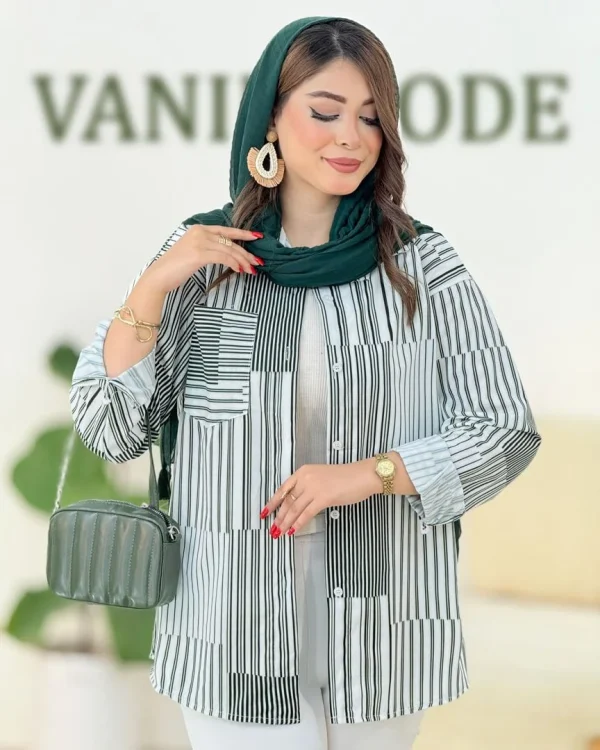 شومیز راه راه آبرنگی جلو دکمه دار کدh362