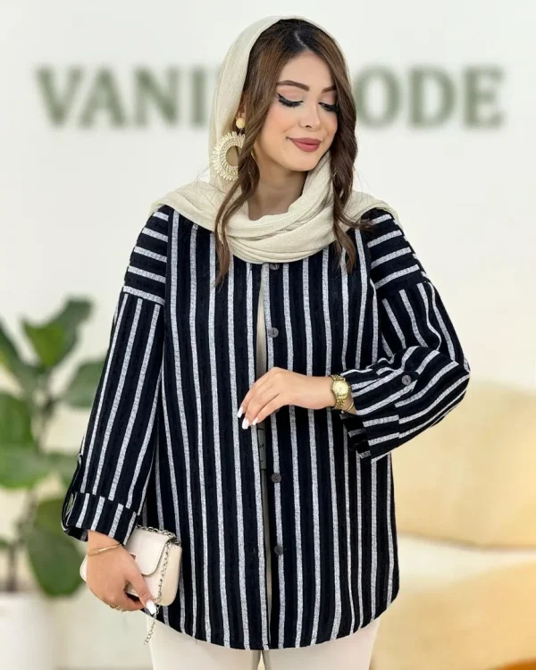 شومیز راه راه پایین هلال دار کد h144