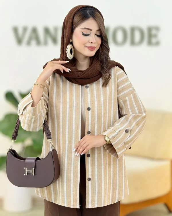 شومیز راه راه پایین هلال دار کد h144