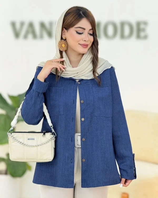 شومیز شانتون ژاکارد آستین پاگون دار کد h146