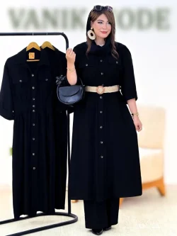 کفتان پانچ مشکی به همراه کمربند کدh300