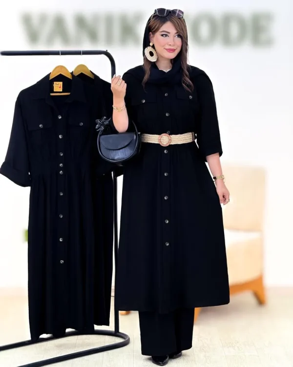 کفتان پانچ مشکی به همراه کمربند کدh300