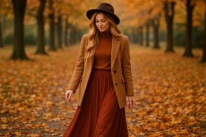 استایل پاییزه با دامن بلند