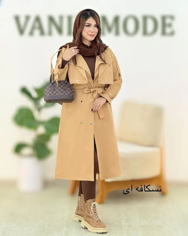 بارانی بلند جلیقه دار یقه انگلیسی کد H396