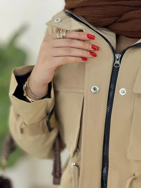 بارونی کلاه دار سانتانا یقه بند دار کد H389