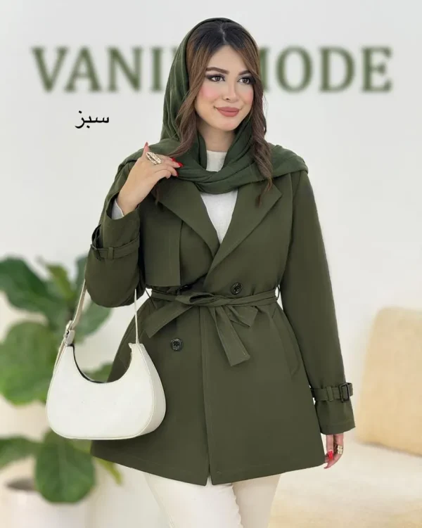 بارونی کوتاه کتان کجراه یقه انگلیسی کد h500