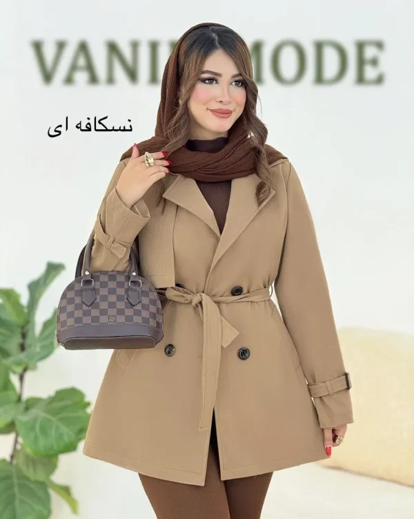 بارونی کوتاه کتان کجراه یقه انگلیسی کد h500
