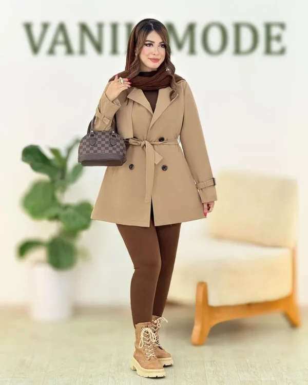 بارونی کوتاه کتان کجراه یقه انگلیسی کد h500