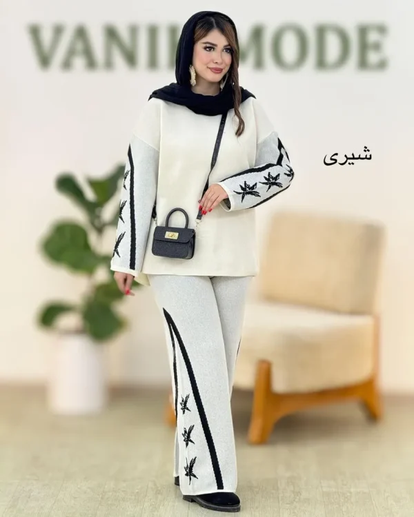 ست بلوز شلوار بافت طرح برگ کد h461