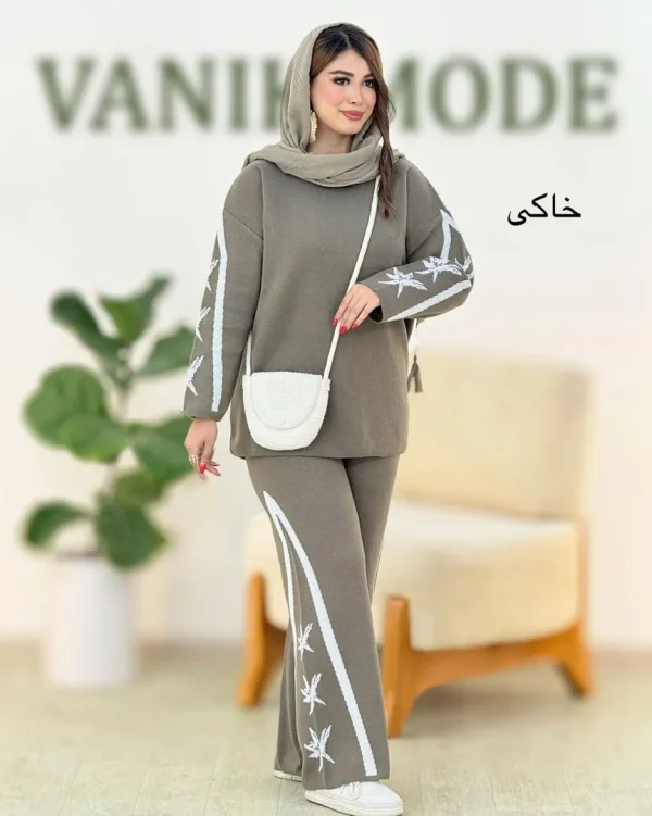 ست بلوز شلوار بافت طرح برگ کد h461