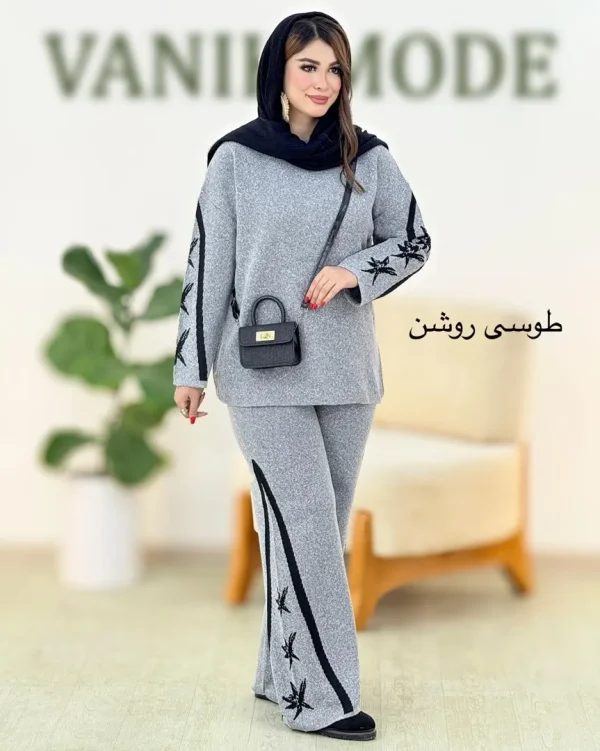 ست بلوز شلوار بافت طرح برگ کد h461