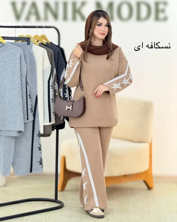 ست بلوز شلوار بافت طرح برگ کد h461