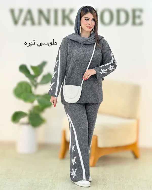 ست بلوز شلوار بافت طرح برگ کد h461