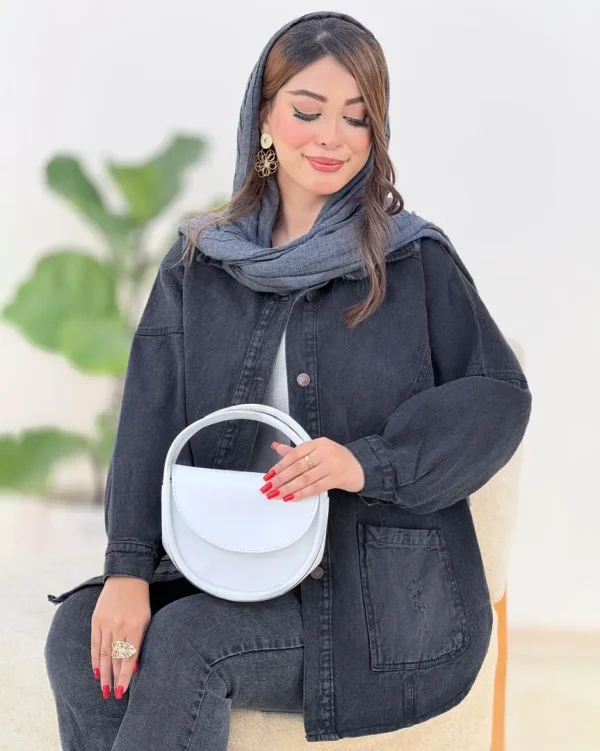 مانتو آستین مچ دار جین ذغالی کد h363