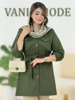 مانتو تیکه دوزی کتان بند دار کد h379
