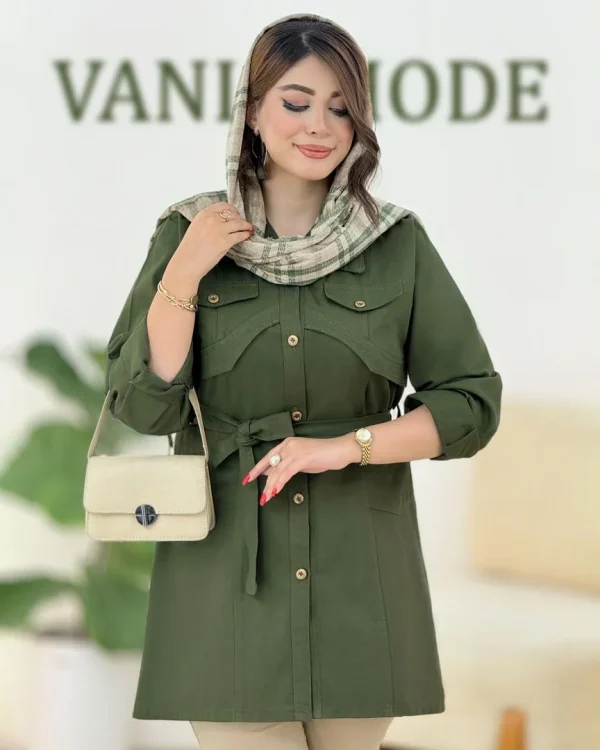 مانتو تیکه دوزی کتان بند دار کد h379