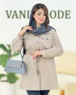 مانتو تیکه دوزی کتان بند دار کد h379−2