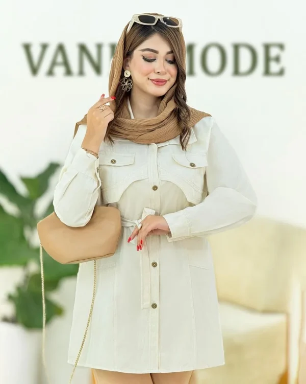 مانتو تیکه دوزی کتان بند دار کد h379