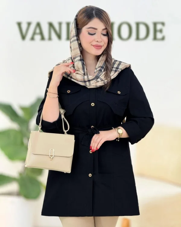 مانتو تیکه دوزی کتان بند دار کد h379