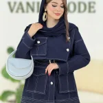 مانتو جین دمسه دوزی به همراه کمربند کد h466